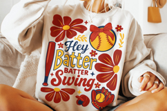 Baseball Hey Batter Batter Swing PNG, Boho Floral Baseball Product Image 1