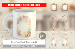 Boho Floral Junk Journal Art Mug Wrap Product Image 1
