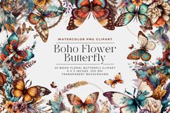 Boho Flower Butterfly Watercolor Flower Clipart Product Image 1