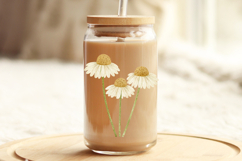 Boho style daisy artwork with soft watercolor petals and natural stems, centered composition on a white background for clean and modern floral designs.