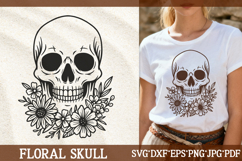 Floral skull svg—hand-drawn skull with wildflower bouquet for Cricut, shirts, posters, engraving, and boho decor.