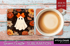 Boho Ghost Halloween Square Coaster Spooky Season Coaster Product Image 1