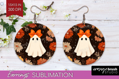 Boho Ghost Halloween Round Earrings Spooky Season PNG Product Image 1