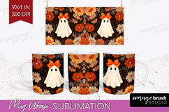 Boho Ghost Halloween Mug Wrap Spooky Season Mug PNG Product Image 1