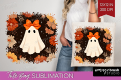 Boho Ghost Halloween Tote Bag Spooky Season Tote Bag PNG Product Image 1