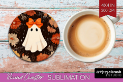 Boho Ghost Halloween Round Coaster Spooky Season Coaster PNG Product Image 1