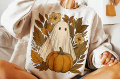 Pumpkin Ghost PNG, Boho Floral Fall PNG, Halloween Ghost PNG Product Image 1