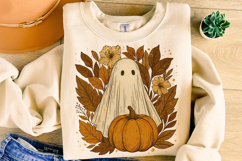 Pumpkin Ghost PNG, Boho Floral Fall PNG, Halloween Ghost PNG Product Image 4