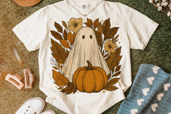 Pumpkin Ghost PNG, Boho Floral Fall PNG, Halloween Ghost PNG Product Image 5