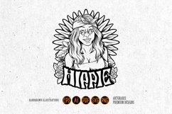 Boho girl joyful smile hippie style logo illustrations Product Image 1
