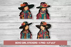 Hygge Stickers | Vintage Boho Girl Printable Clipart PNG Product Image 1