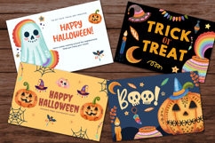 48 hand-drawn boho Halloween clipart PNGs — pumpkins, skulls, rainbows, witch hats. Perfect for sublimation, stickers, crafts, and print projects.