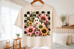 Boho Halloween Ghost PNG,Checkered Floral Fall Design Product Image 2
