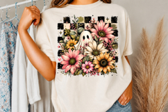 Boho Halloween Ghost PNG,Checkered Floral Fall Design Product Image 3