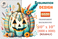 Boho Halloween pumpkin PNG with ornaments, flowers &amp; feathers. High-quality transparent clipart for crafts, sublimation, stickers, and print projects.