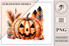 High-resolution boho Halloween pumpkin clipart PNG with feathers &amp; flowers. Perfect for sublimation, invites &amp; crafts.