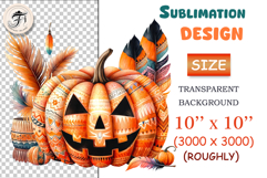 High-resolution boho Halloween pumpkin clipart PNG with feathers &amp; flowers. Perfect for sublimation, invites &amp; crafts.