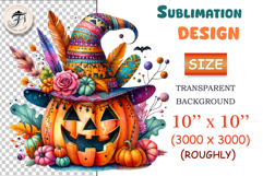 High-resolution boho Halloween pumpkin clipart PNG with witch hat, candles &amp; flowers. Perfect for sublimation, invites &amp; crafts.