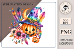 High-resolution boho Halloween pumpkin clipart PNG with witch hat, candles &amp; flowers. Perfect for sublimation, invites &amp; crafts.