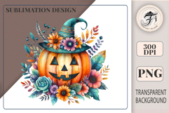 High-resolution boho Halloween pumpkin clipart PNG with witch hat, candles &amp; flowers. Perfect for sublimation, invites &amp; crafts.