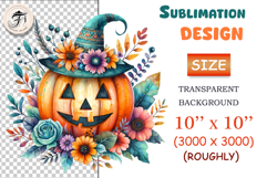 High-resolution boho Halloween pumpkin clipart PNG with witch hat, candles &amp; flowers. Perfect for sublimation, invites &amp; crafts.