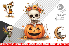 Boho Skeleton Halloween Clipart Product Image 1