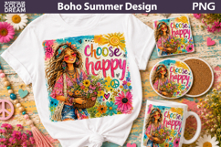 Choose Happy Girl | Boho Flower Hippie Girl Sublimation Product Image 1