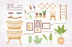 Watercolor BOHO Nursery Clipart Set, Bohemian Baby Room PNG Product Image 5