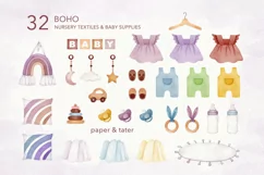 Watercolor BOHO Nursery Clipart Set, Bohemian Baby Room PNG Product Image 3