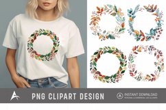 Watercolor Boho Leaf Wreath Floral Clipart Product Image 1