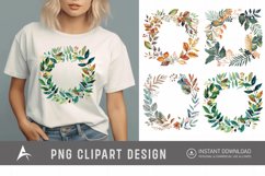 Watercolor Boho Leaf Wreath Floral Clipart Product Image 1