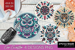 Boho Animal Car Coaster - Mandala Coaster PNG Sublimation Product Image 1