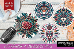 Boho Animal Car Coaster - Mandala Coaster PNG Sublimation Product Image 1