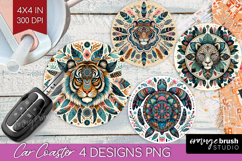Boho Animal Car Coaster - Mandala Coaster PNG Sublimation Product Image 1