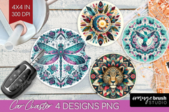 Boho Animal Car Coaster - Mandala Coaster PNG Sublimation Product Image 1