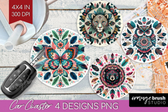 Boho Animal Car Coaster - Mandala Coaster PNG Sublimation Product Image 1