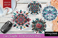 Boho Animal Car Coaster - Mandala Coaster PNG Sublimation Product Image 1