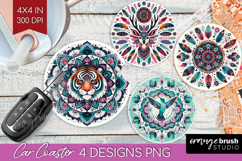 Boho Animal Car Coaster - Mandala Coaster PNG Sublimation Product Image 1