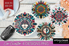 Boho Animal Car Coaster - Mandala Coaster PNG Sublimation Product Image 1