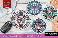 Boho Animal Car Coaster - Mandala Coaster PNG Sublimation Product Image 1