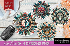 Boho Animal Car Coaster - Mandala Coaster PNG Sublimation Product Image 1