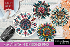 Boho Animal Car Coaster - Mandala Coaster PNG Sublimation Product Image 1