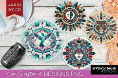 Boho Animal Car Coaster - Mandala Coaster PNG Sublimation Product Image 1