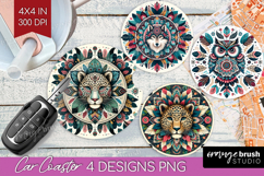 Boho Animal Car Coaster - Mandala Coaster PNG Sublimation Product Image 1