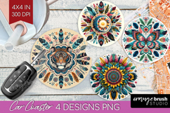 Boho Animal Car Coaster - Mandala Coaster PNG Sublimation Product Image 1