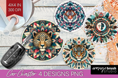 Boho Animal Car Coaster - Mandala Coaster PNG Sublimation Product Image 1