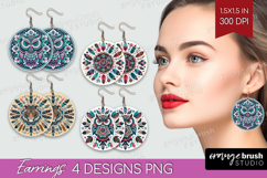 Boho Animal Round Earrings - Mandala PNG Sublimation Product Image 1
