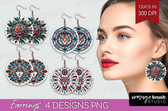Boho Animal Round Earrings - Mandala PNG Sublimation Product Image 1
