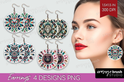 Boho Animal Round Earrings - Mandala PNG Sublimation Product Image 1