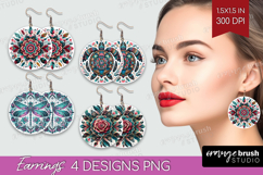 Boho Animal Round Earrings - Mandala PNG Sublimation Product Image 1